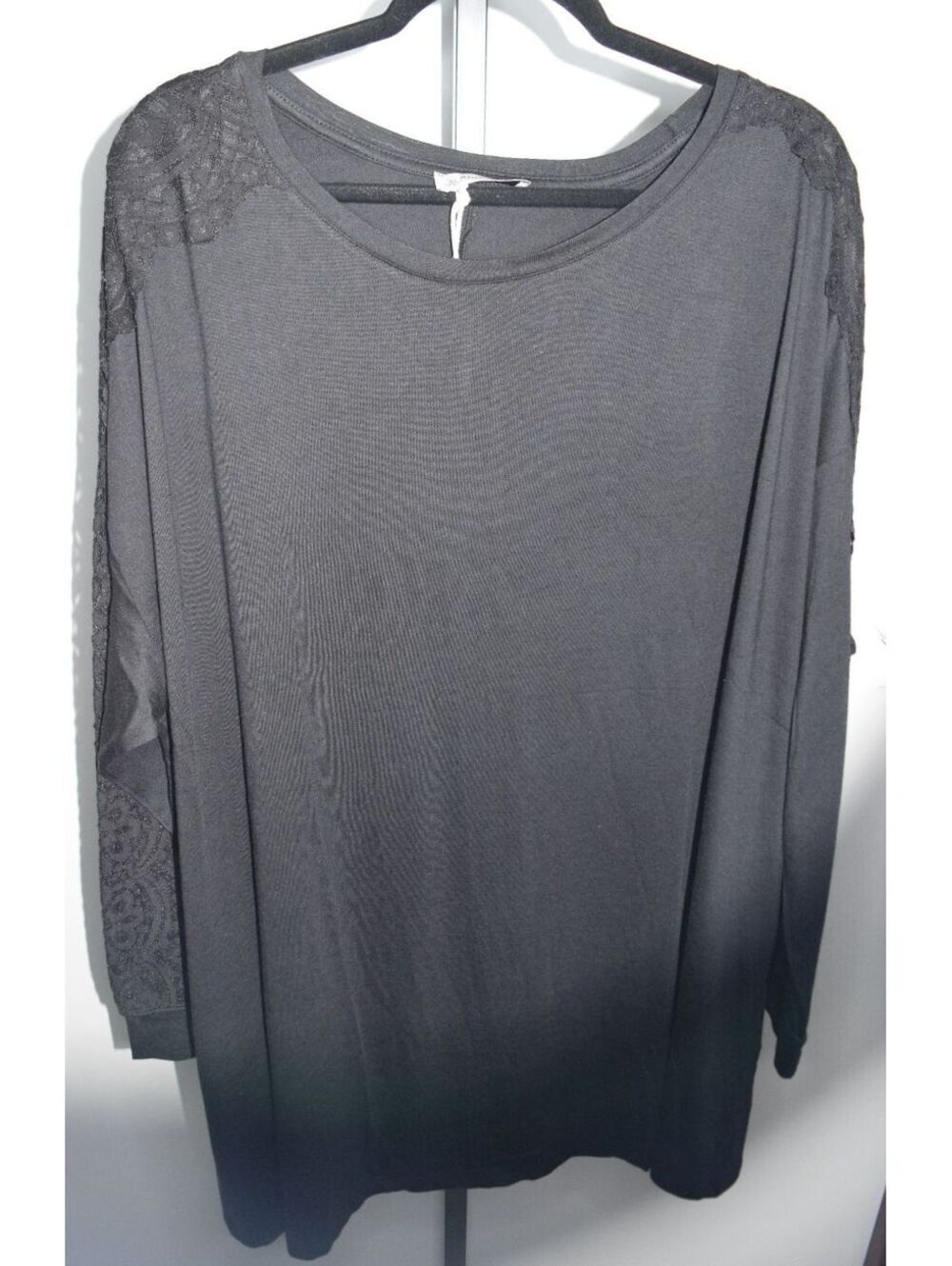 New with Tags Adobella Black Long Sleeve Shirt with Lace Shoulder Detail, Size 8